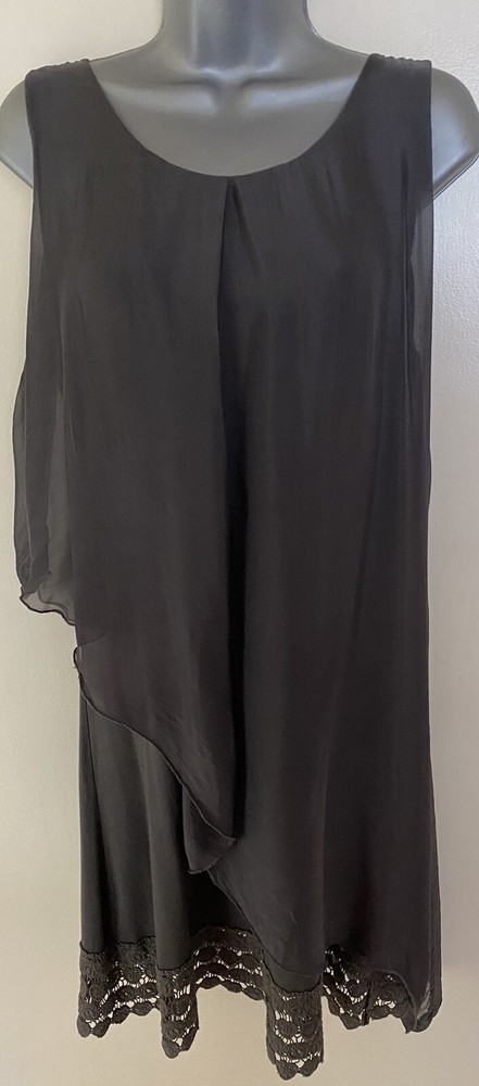 CJF Fashion Made In Italy Grey Silk & Jersey Layered Tunic Dress Size 12