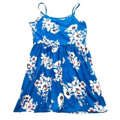 Tiered chest sleeveless dress size M/Poly-Spandex blue, pink, white floral print