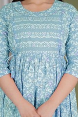 Blue Maternity Nursing Gown and Postpartum wear Kurti with side Feeding zippers