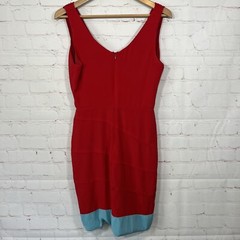 Maria Bianca Nero Silk Dress Womens Medium Red Knee Length Sleeveless Cocktail