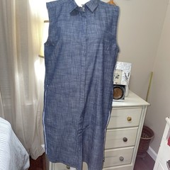 Hatley Chambray Shift Dress | Coastal Preppy | Stripe Piping | Sleeveless Sz Lg