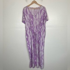 Stan Herman Soft Knit Kaftan Size L Color Purple & White Belted Side Pockets