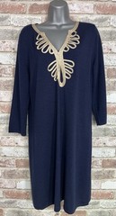 Lilly Pulitzer Devlin Sweater Shift Dress Navy Blue Merino Wool Sz L