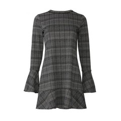 Michael Stars Glen Plaid Ponte Flounce Mini Dress Bell Sleeve Drop-Waist Med NEW