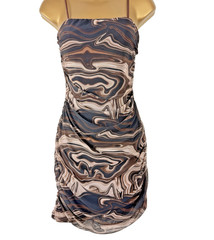 Pink Vanilla Brown Marble Mesh Mini Dress Ruched Bodycon Y2K Party Club UK 12