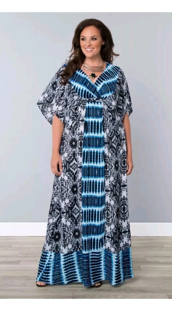 KIYONNA Women&rsquo;s Plus Bohemian Breeze Maxi Kimono Dress Damask Print Size 3X