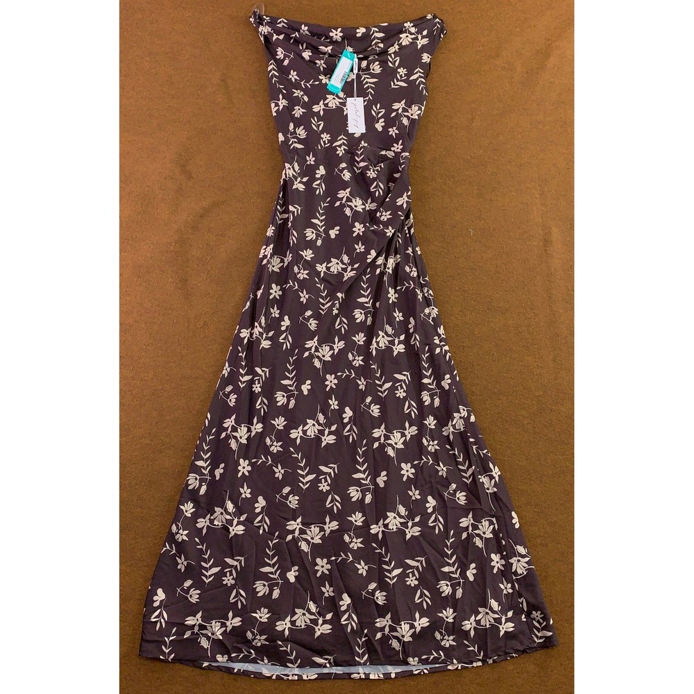 Petal and Pup Womens Small Brown Cream Floral Zafira Cowl Neck Midi Dress NWT