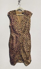 Express Dress Womens Medium Leopard Print Draped Satin Mini Sheath V Neck Boho