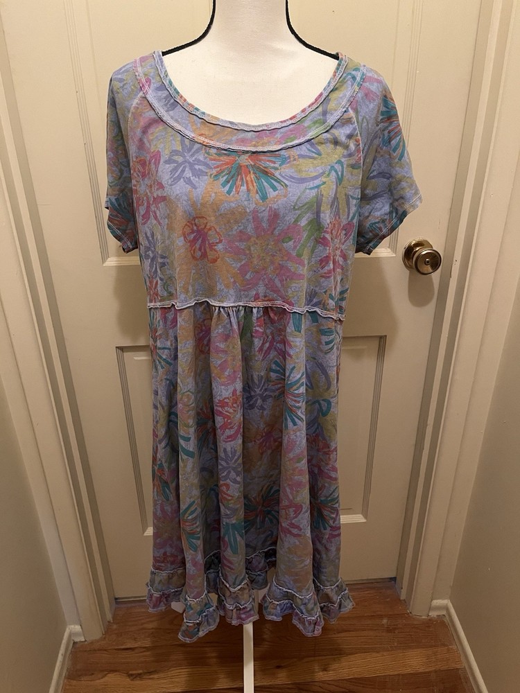 FRESH PRODUCE Vintage Purple FLORAL Spring Summer Dress 1X USA