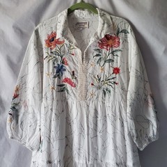 Johnny Was Workshop Embroidered Tiered Dress Size Medium Ruffles Boho Butterfly