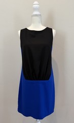 CELINE Silk Color Block Minimalist Shift Dress Women’s M Blue Black Sleeveless