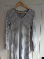 Grey Ribbed Long Sleeve Maxi Dress Size M (UK 8-10) | Soft Stretch Fitted Casual