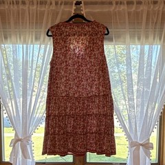 Max Studio 1X Plus Red Floral Knit Tiered V-Neck Sleeveless Knee Dress