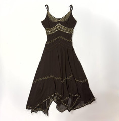 Euro Vintage New Look Brown And Gold Embroidered Asymmetrical Maxi Dress