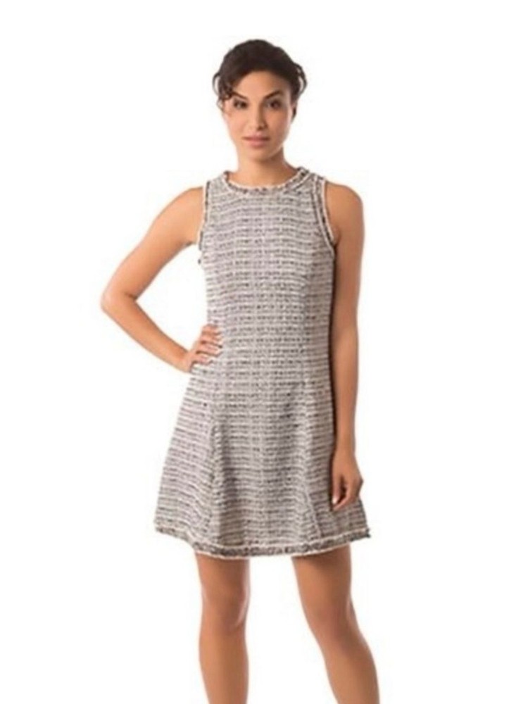 Adelyn Rae Shift Dress Black White Silver Size M Tweed Fringe