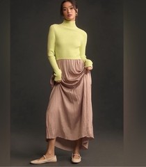 $180 ANTHROPOLOGIE The Thea Twofer Sweater Dress Maxi Ribbed Green Sz S #1086