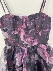 Lulu’s NWT XS Midnight Beauty Black And Purple Floral Print Bustier Mini Dress