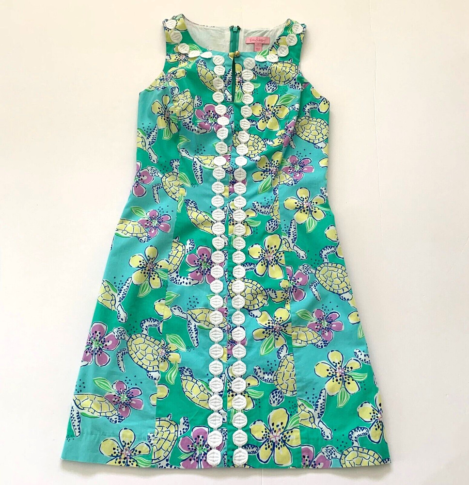 Lilly Pulitzer Ginny Cotton Shift Dress 0 00 Moving Slowly Turtles Floral