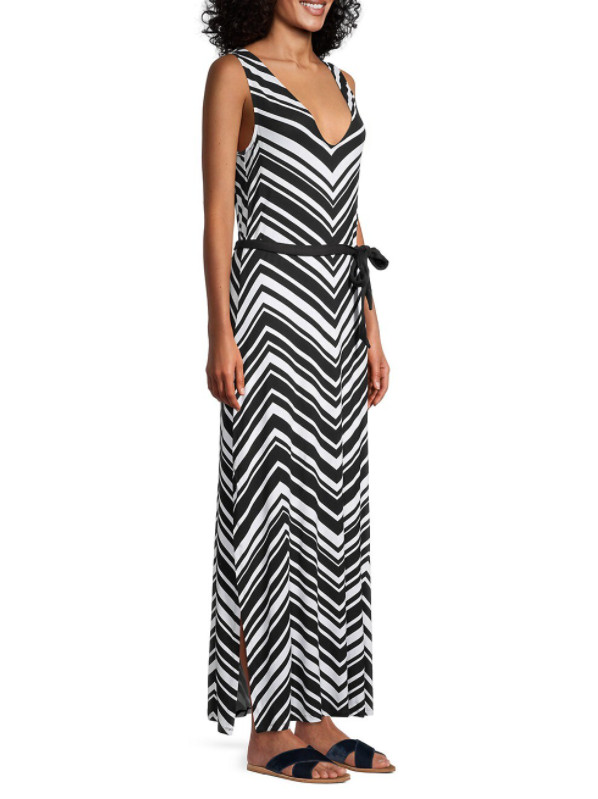 La Blanca Women&rsquo;s Archistripe Maxi Coverup Dress – Black White Chevron – Size M