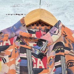 Silk Dress Abstract Face Print Button Front Colorful Graphic Fendi Logo Buttons