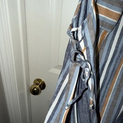 BCBGeneration Linen blend Blue Striped Duster Vest Size M Adjustable Side Ties