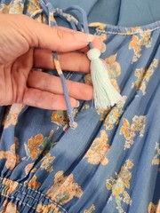 Free People Camella Blue Floral Peasant Mini Dress with Puff Sleeves Size XL