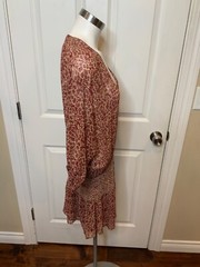 Ulla Johnson Maroon & Tan Floral Sheer Drop Waist Silk Dress, Size 0