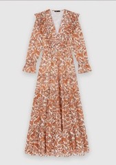 Maje Maxi Dress Sz US 2 4 EU 36 Small Orange 100% Cotton Paisley Print Ruffle