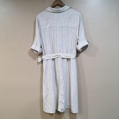Max Studio Linen Blend Button Up Shirt Dress Womens S Tan Cream Stripe Coastal