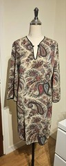 Etro Spa Boho Beige Blue Red Rustic Paisley Floral Tunic Midi Dress 38 10