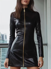Faux Leather Bodycon Dress w/front zipper size Medium