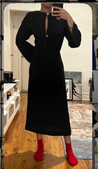 H&M Women&rsquo;s Black Solid Midi Dress Crew Neck Long Sleeve Keyhole Buttons Sz S