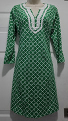 Pappagallo Green White Geometric V-Neck 3/4 Sleeve Shift Dress, Size 6