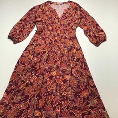 Harlow & Rose Dress Womens Medium Floral Paisley Maroon-Orange Summer Midi