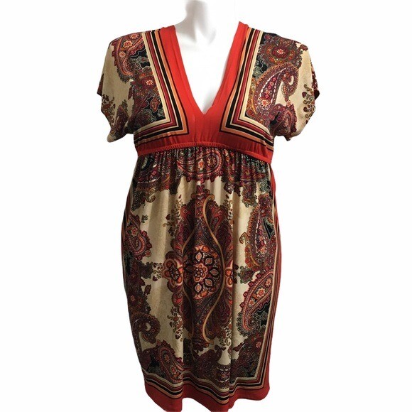 Bailey Girl womens paisley print satin mini dress red/multi size Large