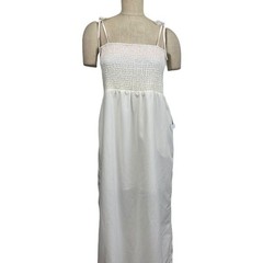LUCCA womens Ivory Maxi Smoked Dress Size Large Rainbow stitching Sundress New