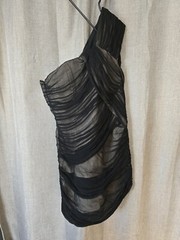 Kirrily Johnston 100% Silk One Shoulder Ruched Black Mini Dress Size 10