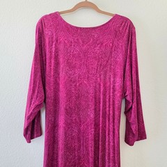 Soft Surroundings Maxi Dress Pink Paisley Womens Size 2X Long Sleeve Spandex