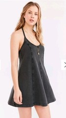 BDG Jamie T Back Swing Mini Dress Washed Black XS Y2K Boho Grunge Indie Sleaze
