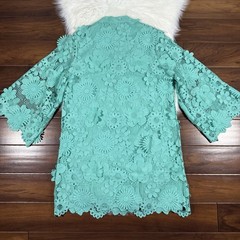 J.Marie Womens Size Small Pastel Teal Seraphina Floral 3D Lace Long Sleeve Dress