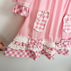 Bodyline Pink Sweet Lolita Dress Bunny Appliqué Gingham Lace Bow OP Kawaii