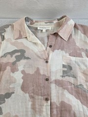 DownEast Pink Camo Button-Up Shirt Dress Pink Grey Women&rsquo;s Large
