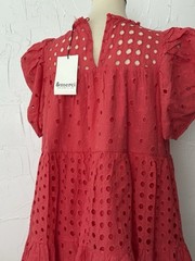 &Merci Sz M Corral Puff Textured Mini Dress Tiered Babydoll Lined Pockets NWT