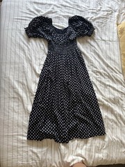 Madewell Black White Polka Dot Square Neck Smocked Puff Sleeve Midi Dress 4