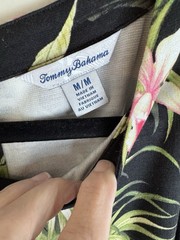 Tommy Bahama M Black Tropical Floral Shift Dress Sleeveless Knee Zip Stretch