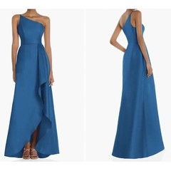 NEW ALFRED SUNG Strapless Satin Classic High Low Hem Dress D831 Blue sz US 2