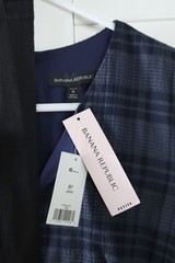 BANANA REPUBLIC NWT $139 Belted Plaid Seer Sucker Asymmetric Dress Size 8 Petite