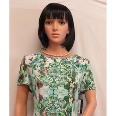 IN STUDIO Short Sleeve Green Tropical Flower Print Social Dress 14 NEW