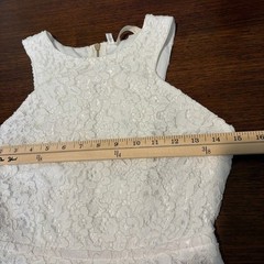 White Floral Lace Side Cutout Strappy Fit and Flare Dress Size S Gold Zipper