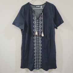 Womens Shirt Dress Large Chambray Bohemian Cottage Blue Hippie Cowgirl Western